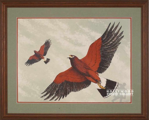 32X38 WHEELER 2 HAWKS FLYING/WOOD