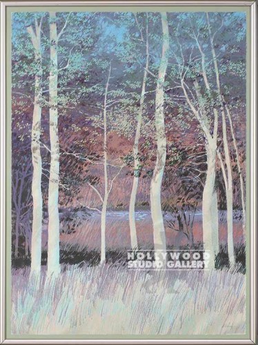 46X35 MUNZ SPRING TREES PRINT- TURQ