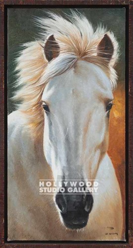 26X14 WONG WHITE HORSE HEAD CANVS