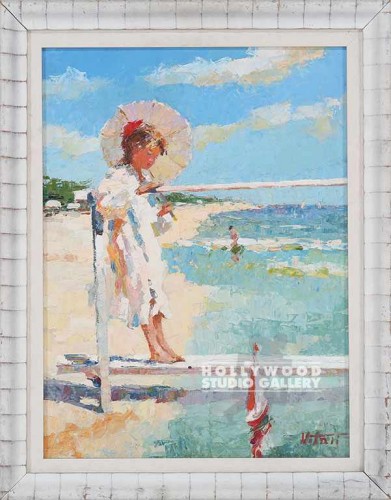 19X15 VITALI GIRL-UMBRELLA-BEACH/WH