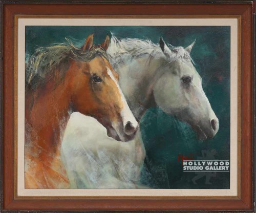 31X37 MORANTE 2-HORSE PORTRAIT-TEAL