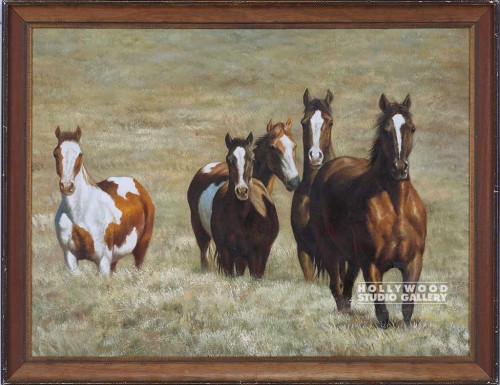 35X44 (5)HORSES- GREEN FIELD CANVS