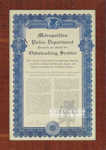 15X12 POLICE CERTIFICATE/FRAMED