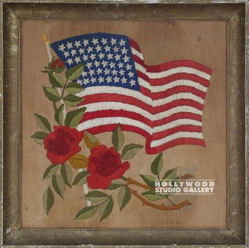 20X20 US FLAG&ROSES/NEEDLEPOINT/FRM