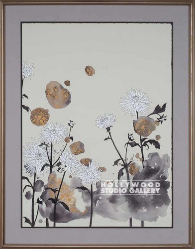 37X29 MARIE DAHLIAS W/GLD-80`S/SLVR