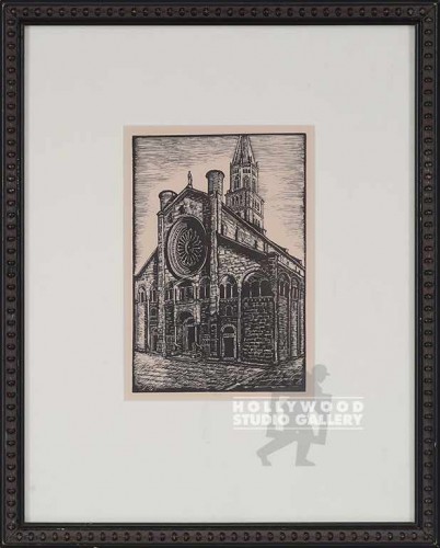 17X13 OLD ARCHIT.WOODCUT / BLK BEAD