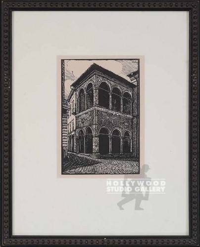 17X13 OLD ARCHIT.WOODCUT / BLK BEAD