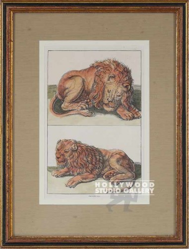 19X14 ANTQ.LION(S) ENGRAVING/GOLD