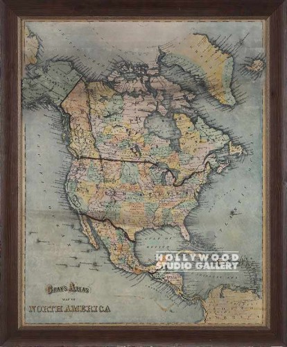 41X34 VINT.MAP-N.AMERICA/GRAY WOOD