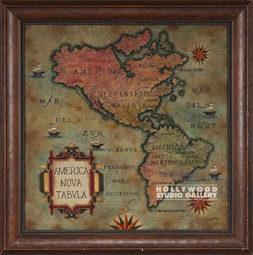 29X29 JULIUS ANTQ MAP CANVAS/WOOD