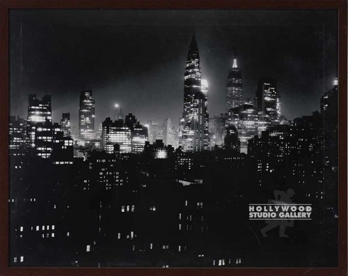 23X29 RF B/W NYC @ NIGHT/BRN WD