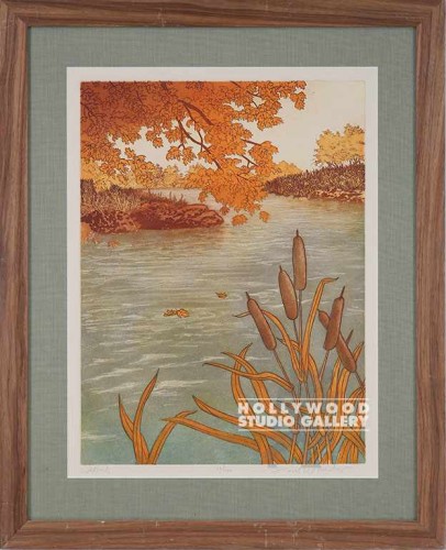 34X28 WHEELER ORNG CATTAILS PRNT/WD