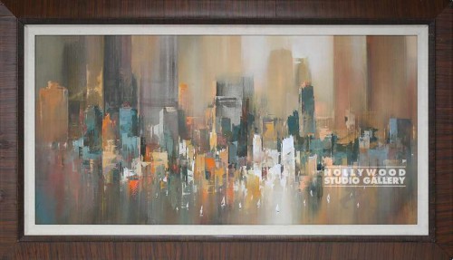 32X56 60`S BRN.ABS.CITYSCAPE/STRIPE