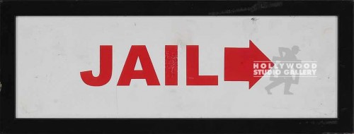 5X13 JAIL SIGN W/ARROW FRAMED