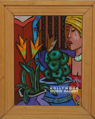 21x17 Cacalano/Woman Green Flowers