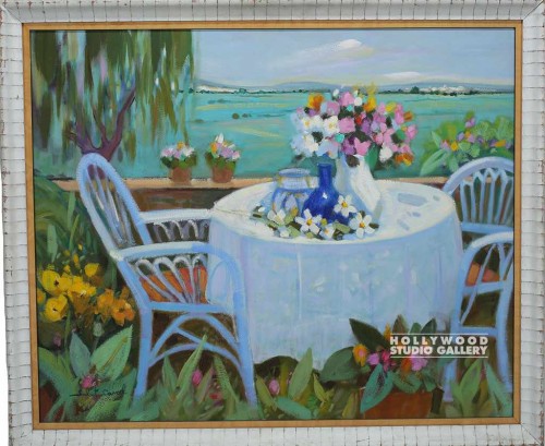 36X43 CAROL 2 BLU CHAIRS-TABLE/WHT