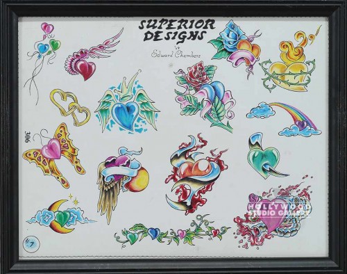12X15 TATTOO FLASH #7-HEARTS/ BLK