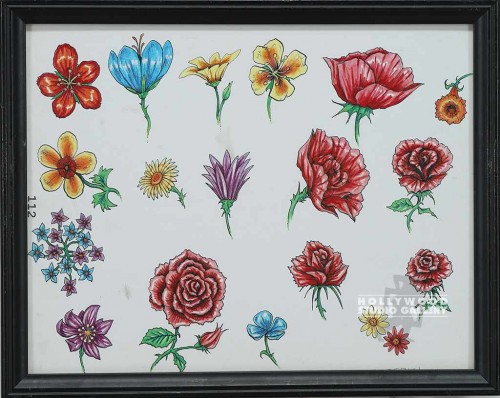 12X15 TATTOO FLASH #112-ROSES / BLK
