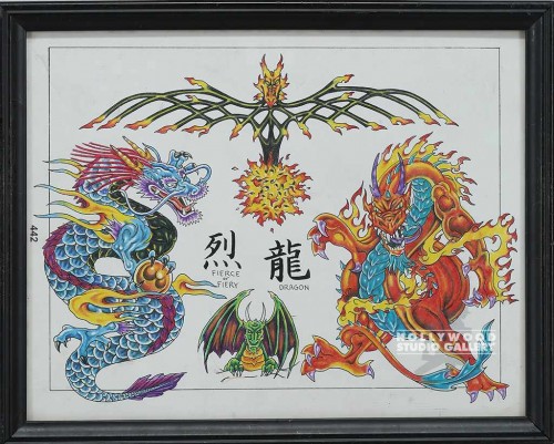 15X12 TATTOO FLASH # 442-DRAGONS/BL