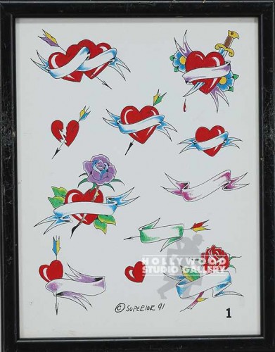 12X9 TATTOO FLASH #1-HEARTS/ BLK