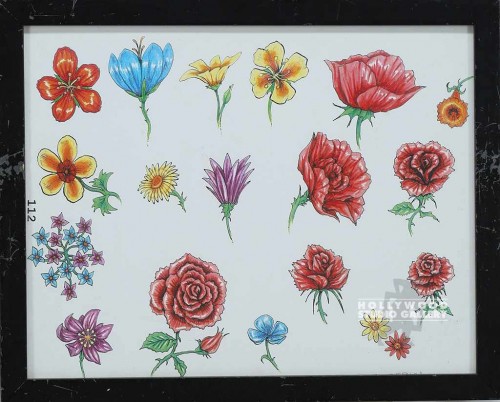 12X15 TATTOO FLASH #112-ROSES/ BLK