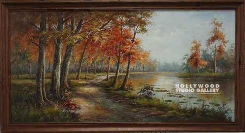 29X52 SOFA-SIZE FALL TREES-LAKE/BRN