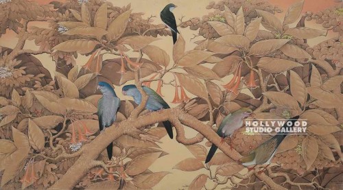28X50 PEACH BALI TROPICAL W/BIRDS