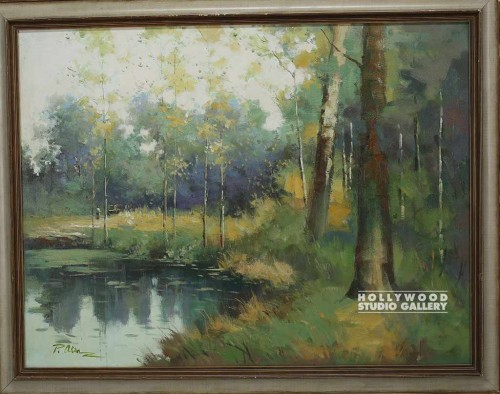 35X45 SOFT GRN.PONDSCAPE CNVS/60`S