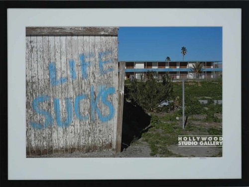 28X38 HABER LIFE SUCKS GRAFITTI 