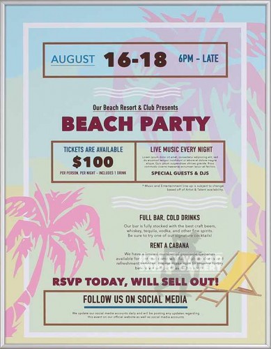 24X19 BEACH PARTY POSTER SLVR FRM