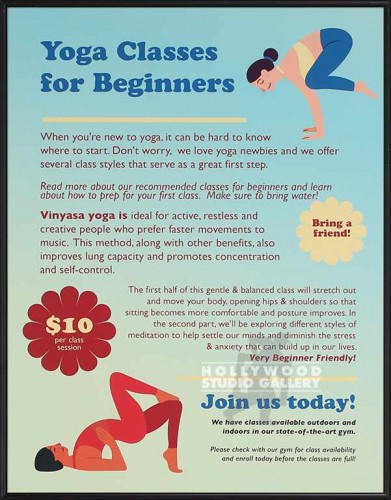 24X18``YOGA CLASSES POSTER BLK FRM