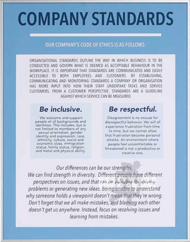 24X19`` COMPANY STANDARDS POSTER