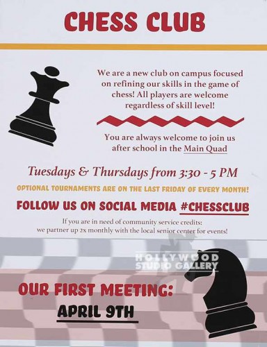 30X24 CHESS CLUB POSTER UNFRMD
