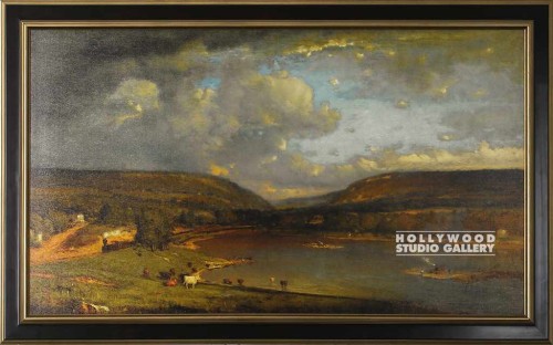 25X40 LANDSCAPE LAKE,COWS,TRAIN