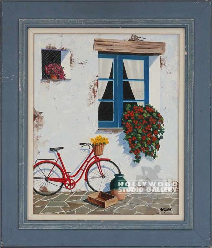21X18 WHT STUCCO WALL-RED BIKE/BLUE