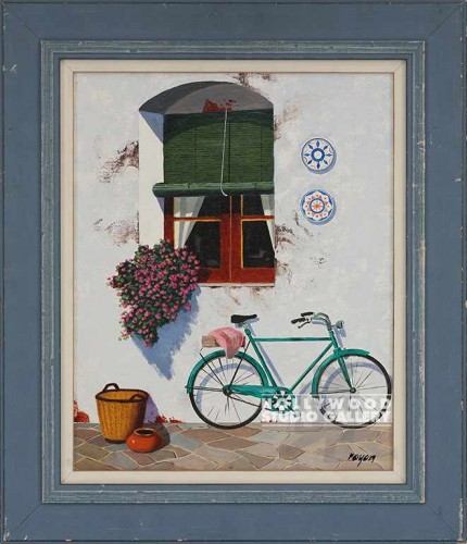 21X18 WHT STUCCO WALL-GRN BIKE/BLUE