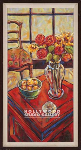 53X29 RED TABLE & ROSES STILLFE/BRN