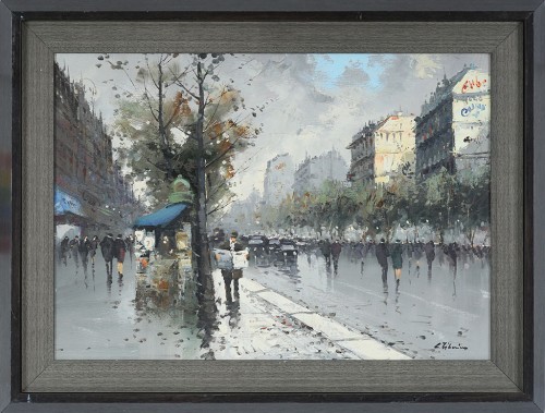 26X34 B/W RAINY EURO STREET CNVS/BL