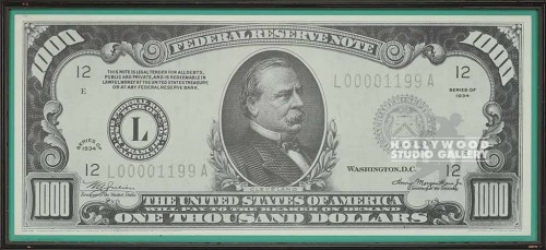 17x37 $1000 Dollar Bill Blowup/Frmd