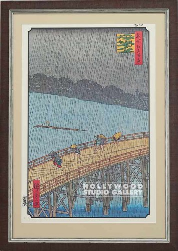 36X25 HIROSHIGE RAIN-BRIDGE/WD-SLVR