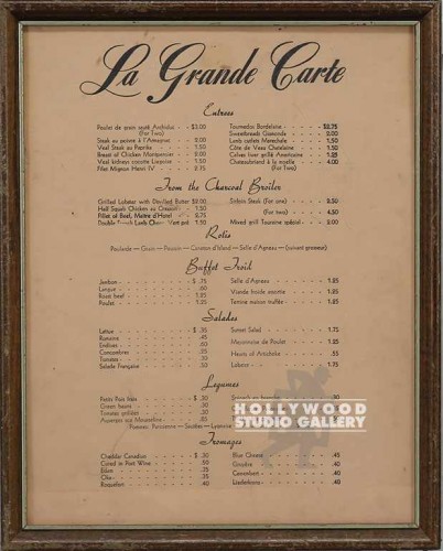 15x12 FRAMED FRENCH MENU