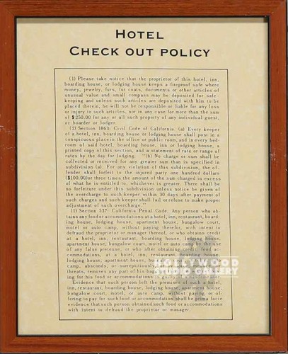 11X9 HOTEL CHECK OUT POLICY/WOOD FR