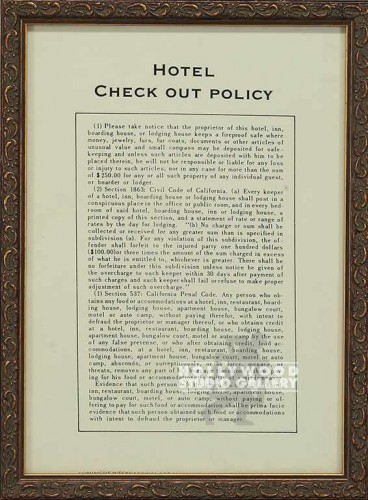 12X9 HOTEL CHECK OUT POLICY/GLD FRM