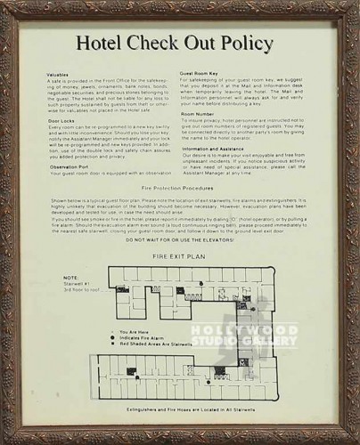 11X9 HOTEL CHECK OUT POLICY/GLD FRM