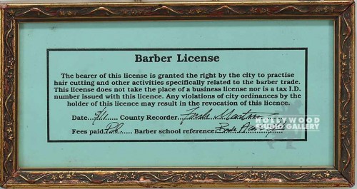 5x9 Barber Shop License/Gold Frame