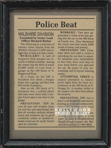 8x6 Police Newspaper Clipping Blk Frm