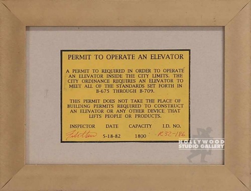 7x9 Permit To Operate Elevator
