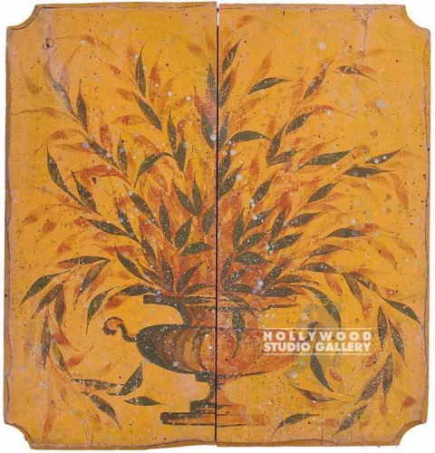 25X23 ORANGE RED PLANT/WOODN PANEL