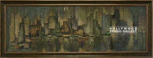 25X65 60`S ABSTR.CITYSCAPE GRN/GRN