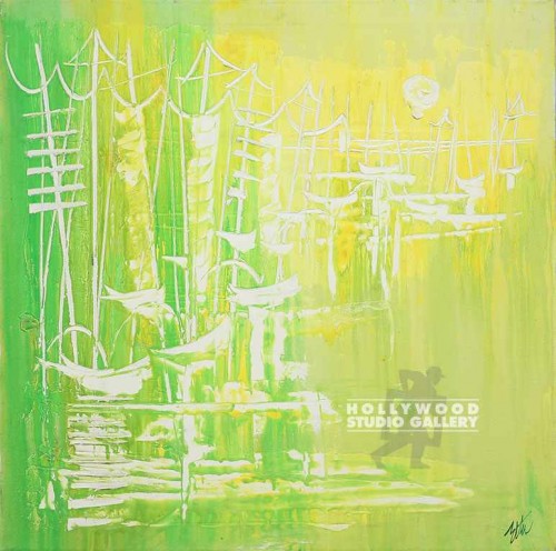 30X30 LIME GREEN SAILBOAT ABSTRACT